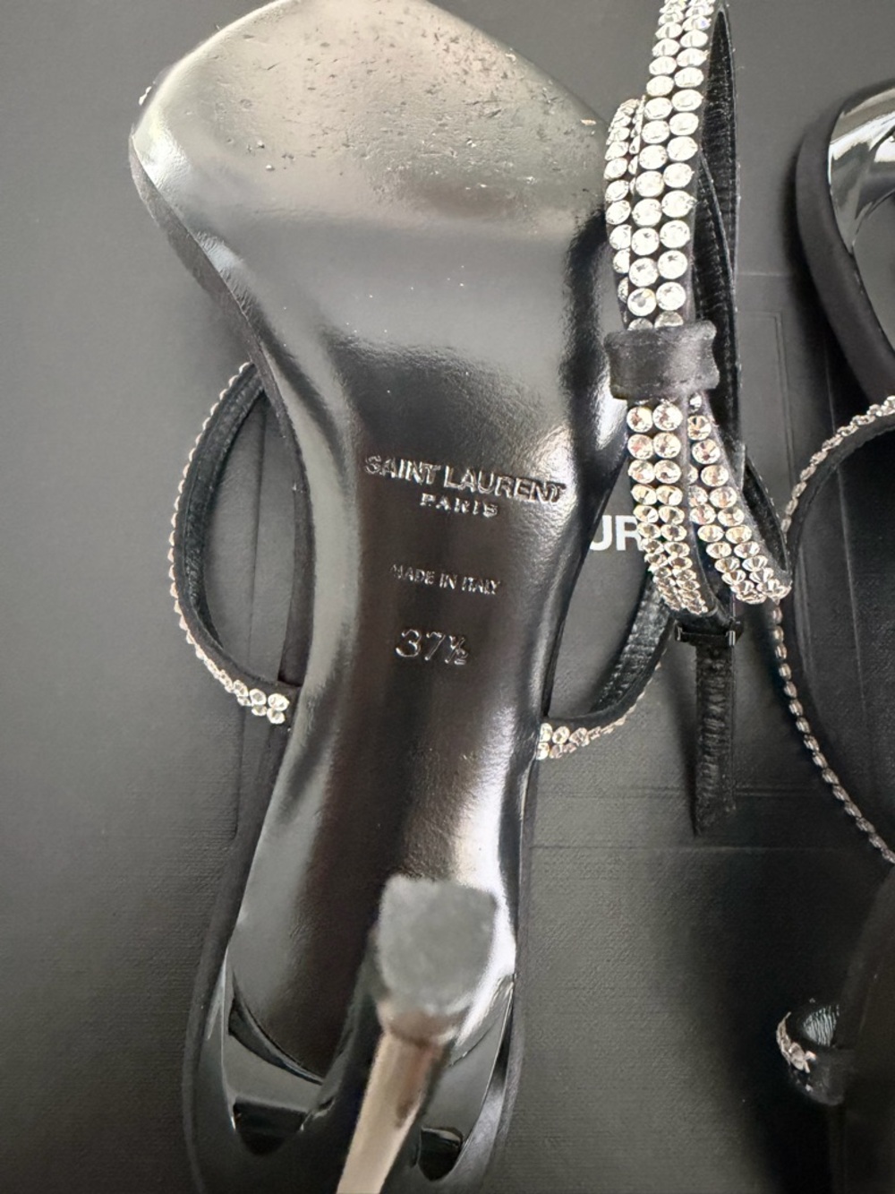 Saint Laurent Black Satin Crystal wrap straps Stilettos - Picture 6 of 9